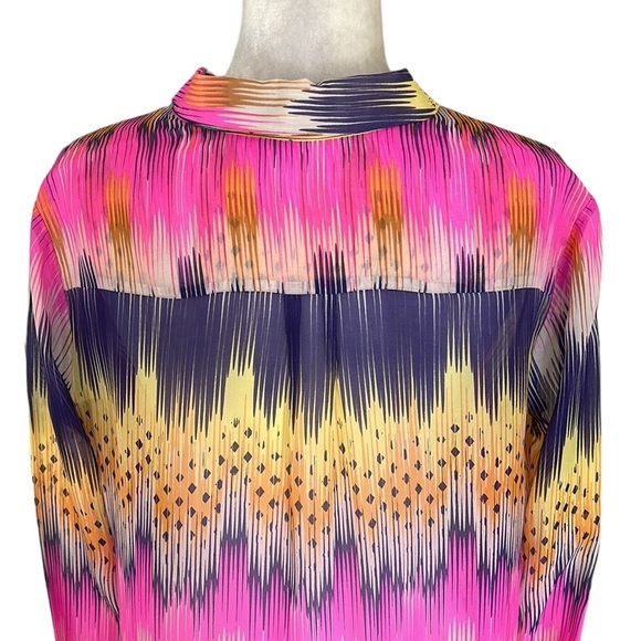 Anthropologie Leifsdottir Sani Silk Colorful Geo Print Semi Sheer Blouse - 10 - Picture 9 of 14